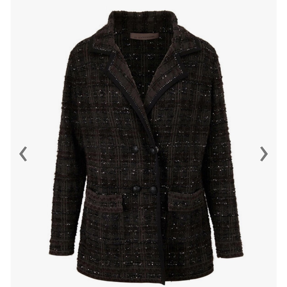D. EXTERIOR Green Black Wool Plaid Sparkle Double Breast Blazer Designer L